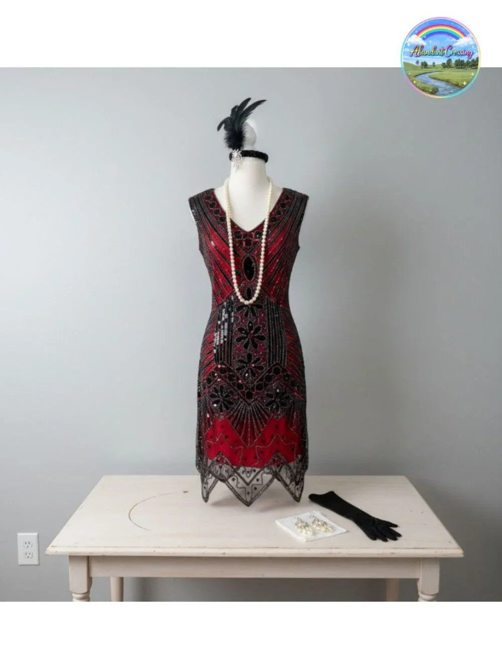 1920s Sequin Flapper Prom Dress Set V Neck Gatsby Cocktail